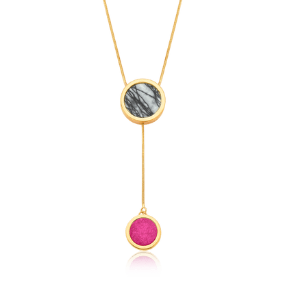 Colar Solene - Jaspe Net e Feldspato Rosa Pink Semijoias de luxo e design exclusivo