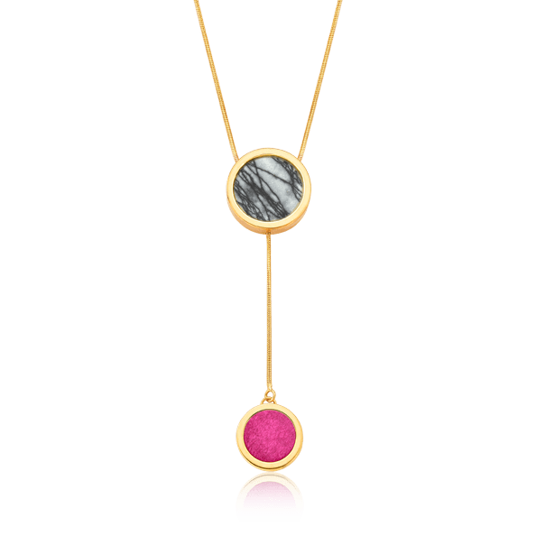 Colar Solene - Jaspe Net e Feldspato Rosa Pink Semijoias de luxo e design exclusivo