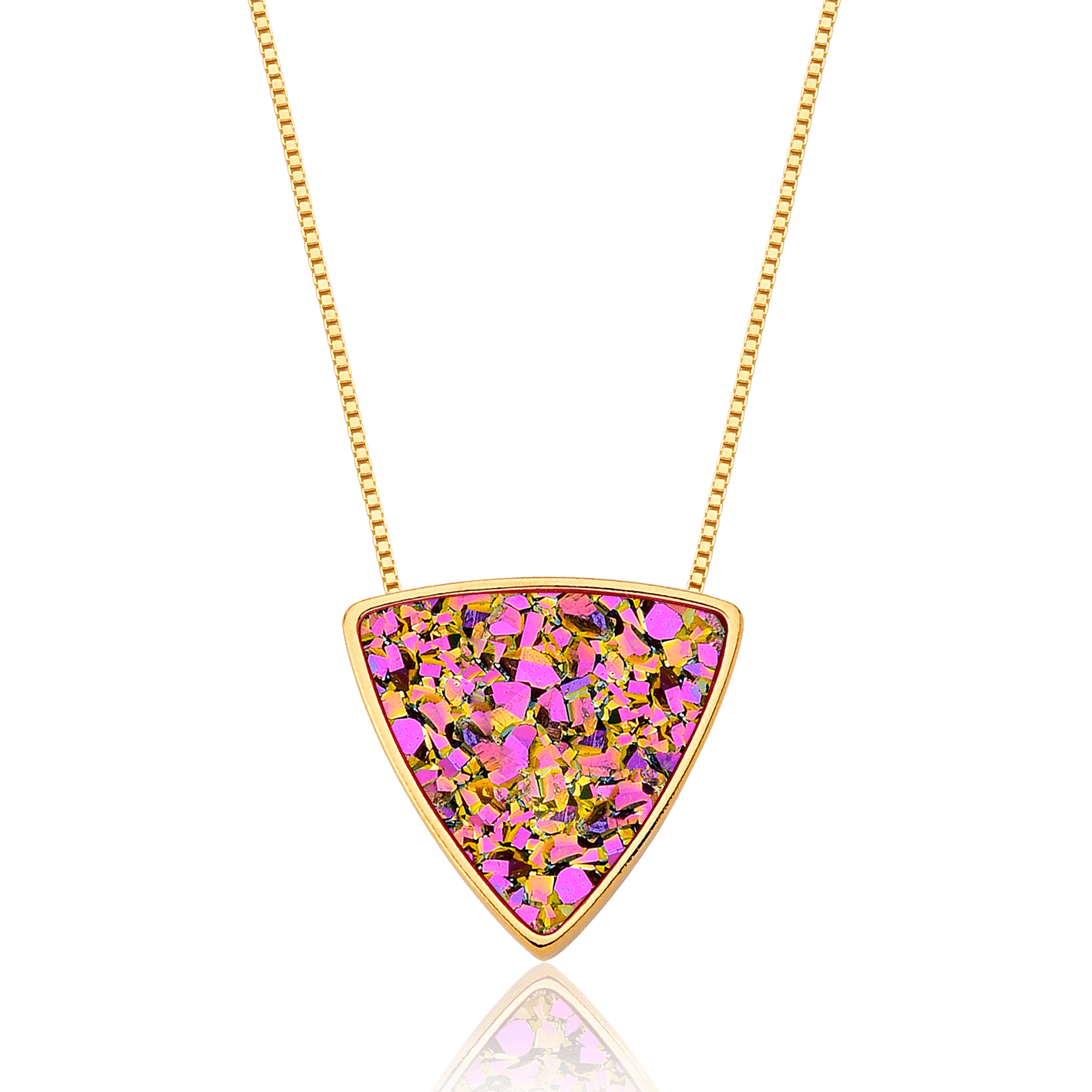 Colar Triângulo - Drusa Multicolorida — Ouro 18K | Aimer Joias | semijoia feminina pedra natural