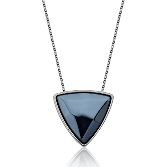 Colar Triângulo - Obsidiana Negra Perolizada — Ródio Negro | Aimer Joias | semijoia feminina pedra natural