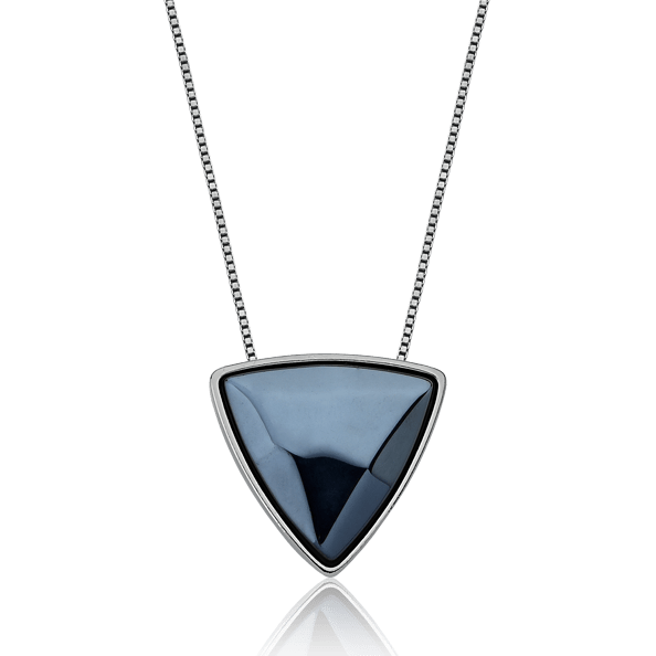 Colar Triângulo - Obsidiana Negra Perolizada — Ródio Negro | Aimer Joias | semijoia feminina pedra natural