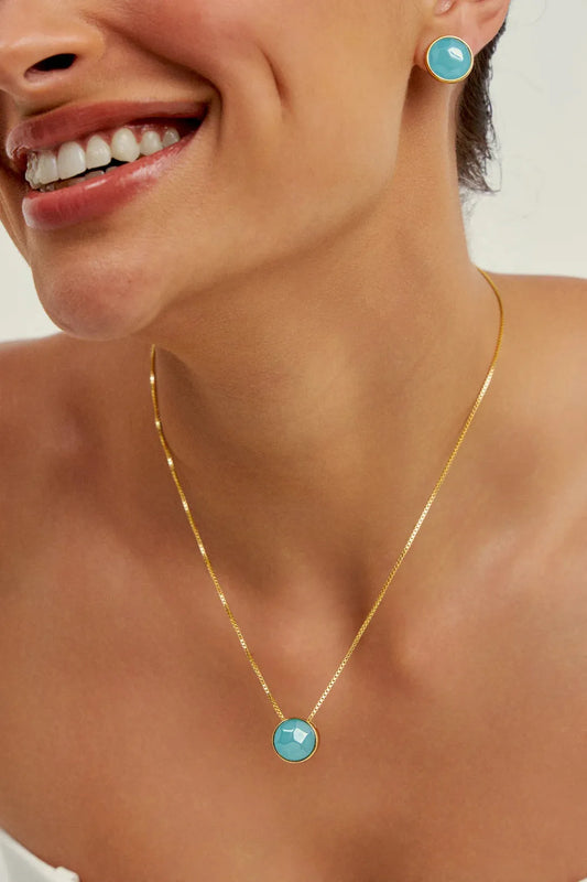 Colar Classic - Ágata Azul Céu — Ouro 18K | Aimer Joias | semijoia feminina pedra natural