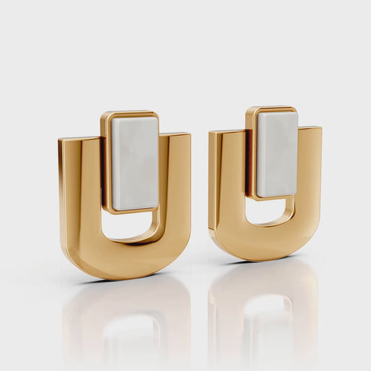 Brinco Estrutura - Porcelana Branca | Semijoia Banhada a Ouro 18K