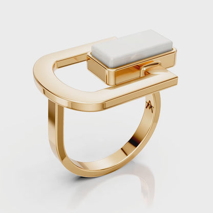Anel Elos - Porcelana Branca | Semijoia Banhada a Ouro 18K